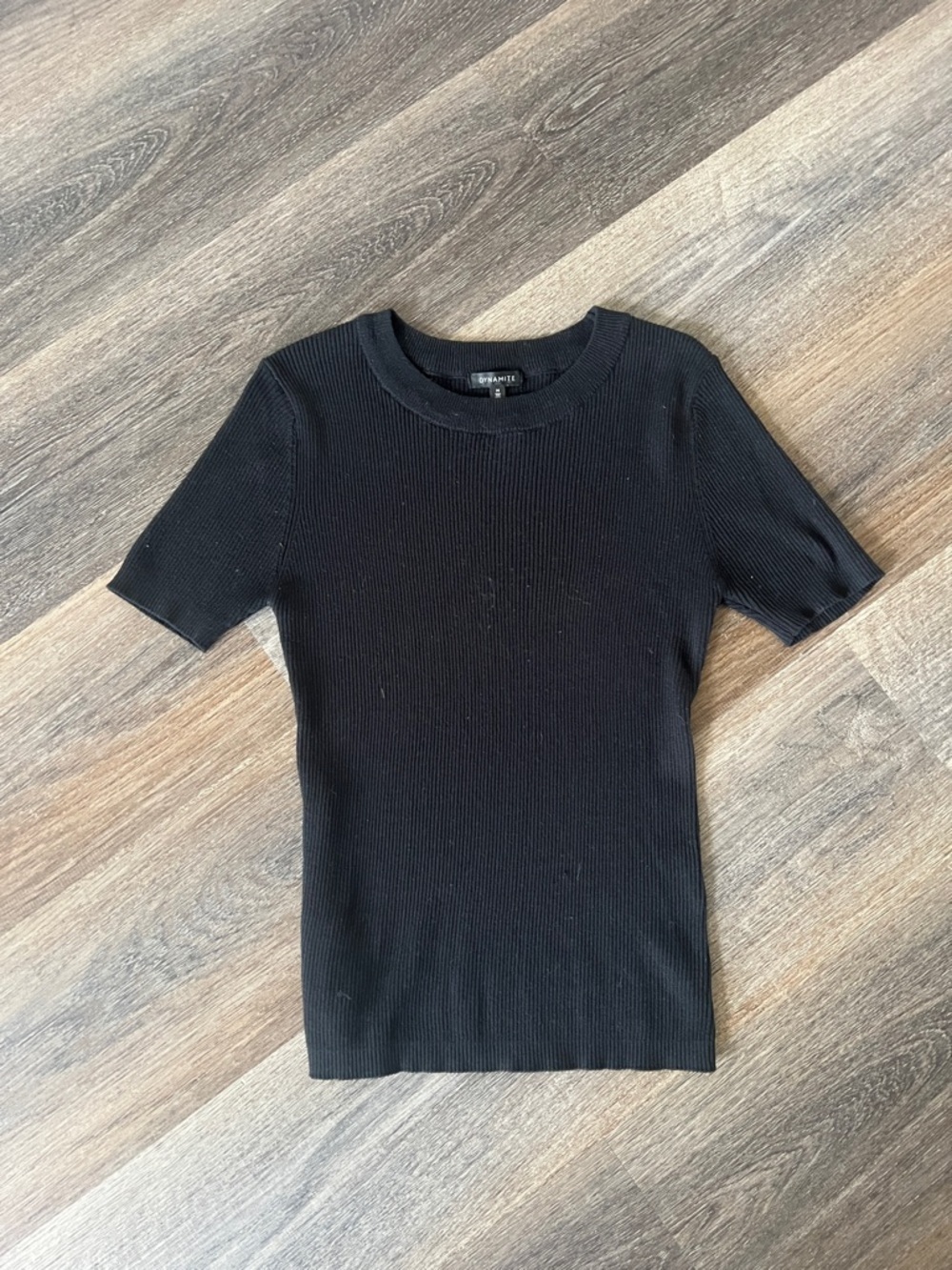 (12) Dynamite Black Ribbed Knit Crewneck Top - Picture 2 of 4